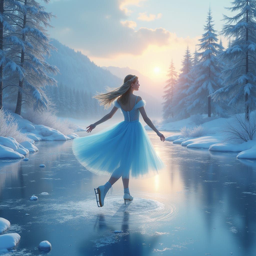 Ethereal Ballerina on Crystal Ice in Winter Wonderland