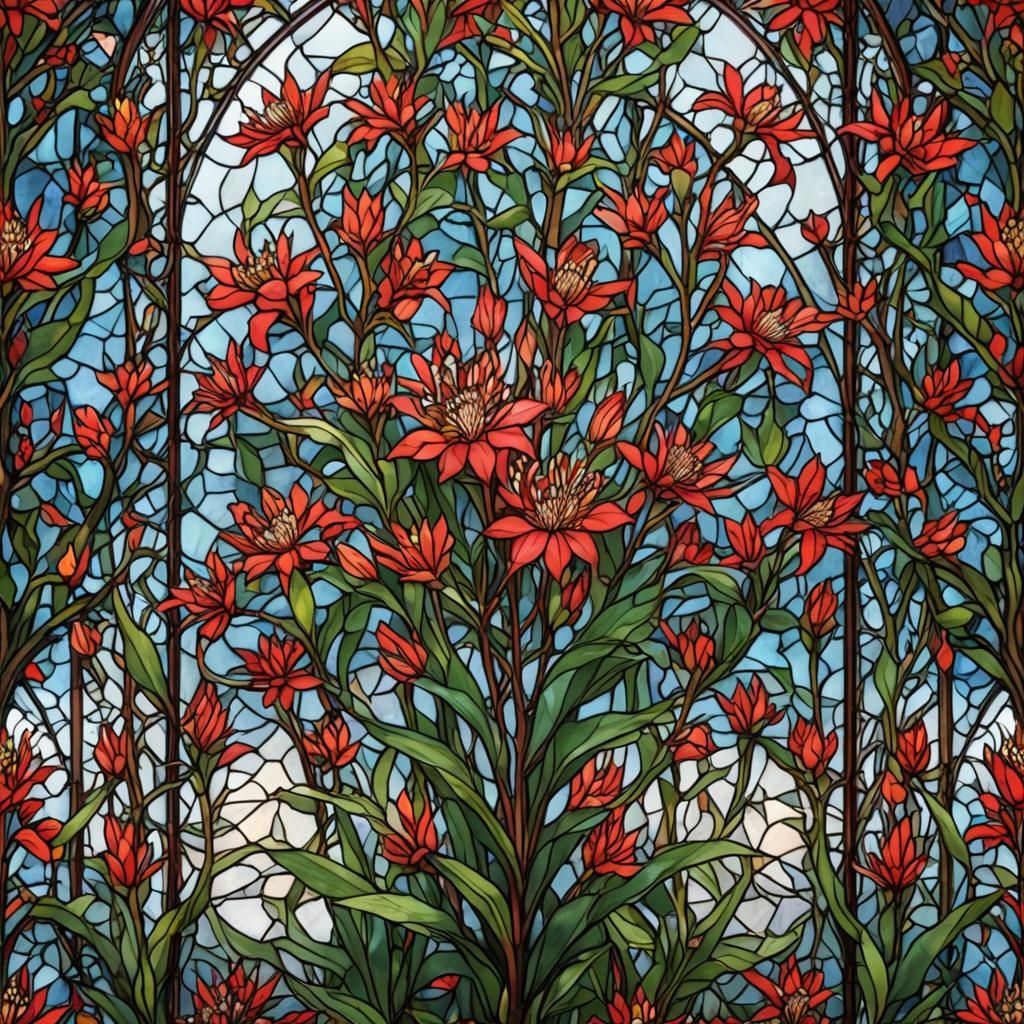 Vibrant Milkweed Flower in Stained Glass Cathedral