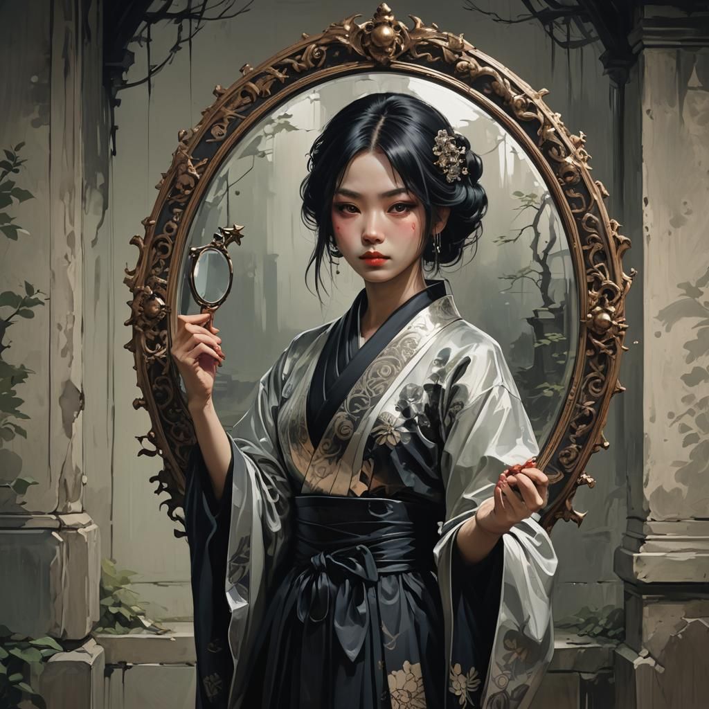 Image of a woman holding a mirror