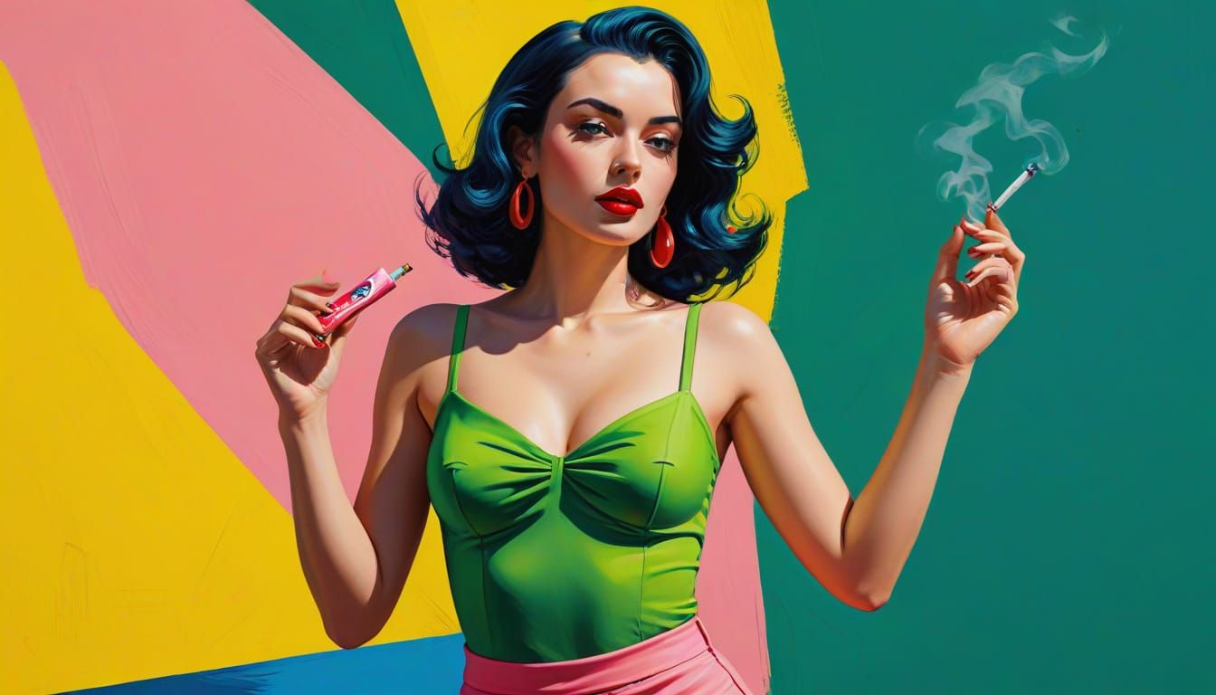 Confident Pin-Up Girl in Bright Yellow Haze