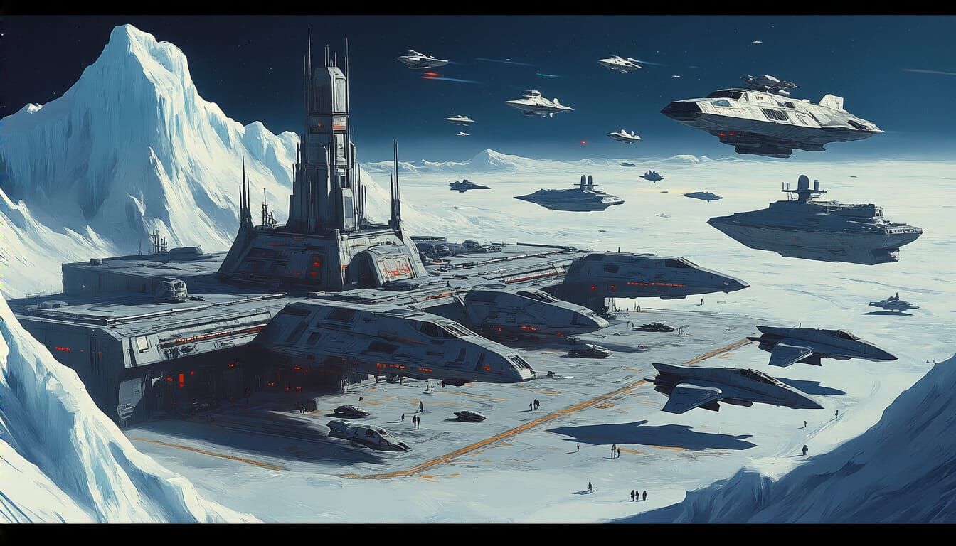 Futuristic Rebel Base on a Frozen Moon