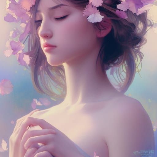 Girl Covered in Petals: Watercolour Portrait