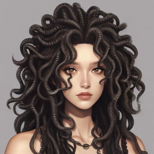 Alluring Medusa with Flowing Hair and Dark Eyes