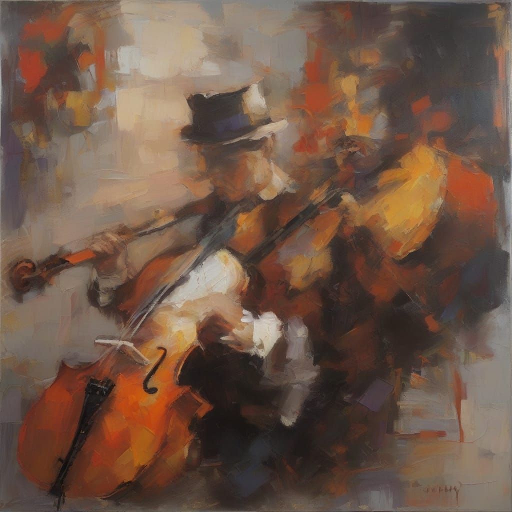 Abstract Violin Concerto in Modern Oil Painting