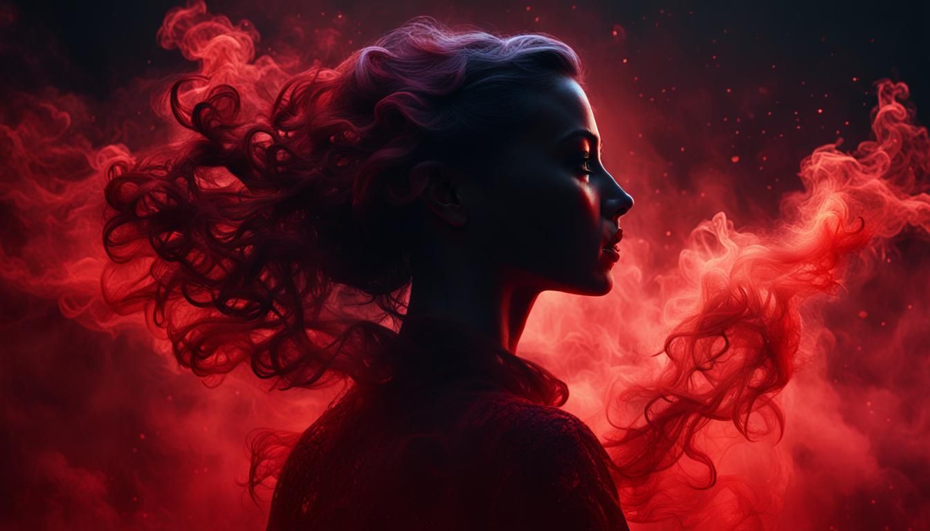 Ethereal Woman Silhouette Formed From Red Smoke