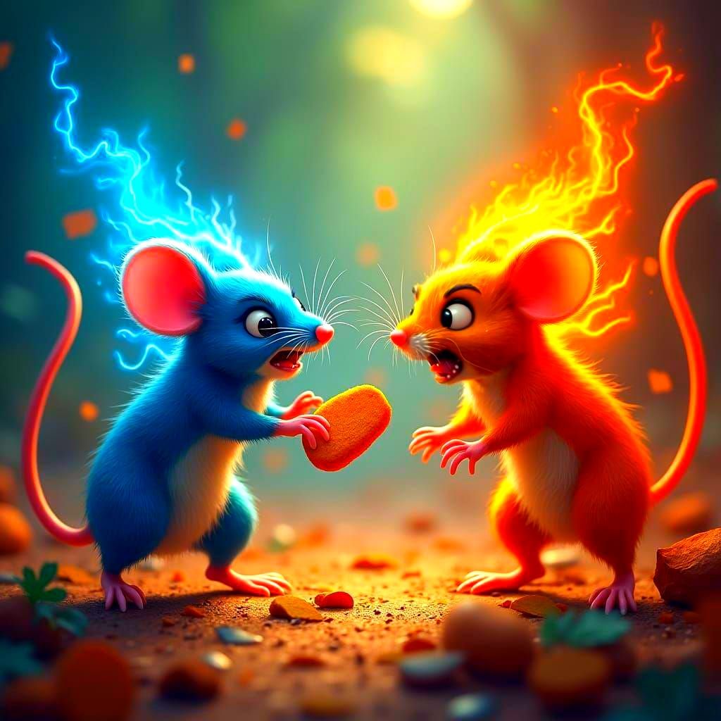 Superpowered Mice Fight: Detailed Fantasy Art