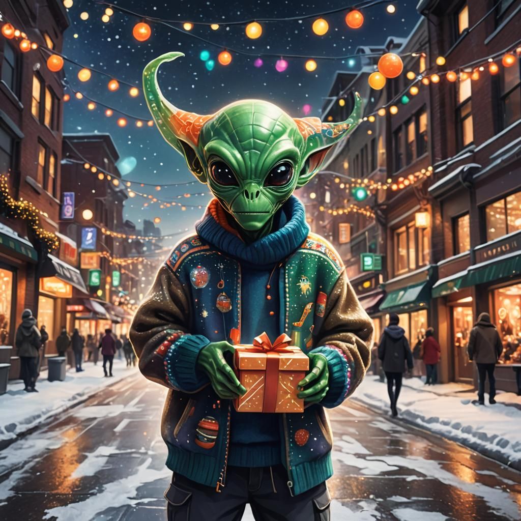 Alien Holiday Visitor in Vibrant Digital Art