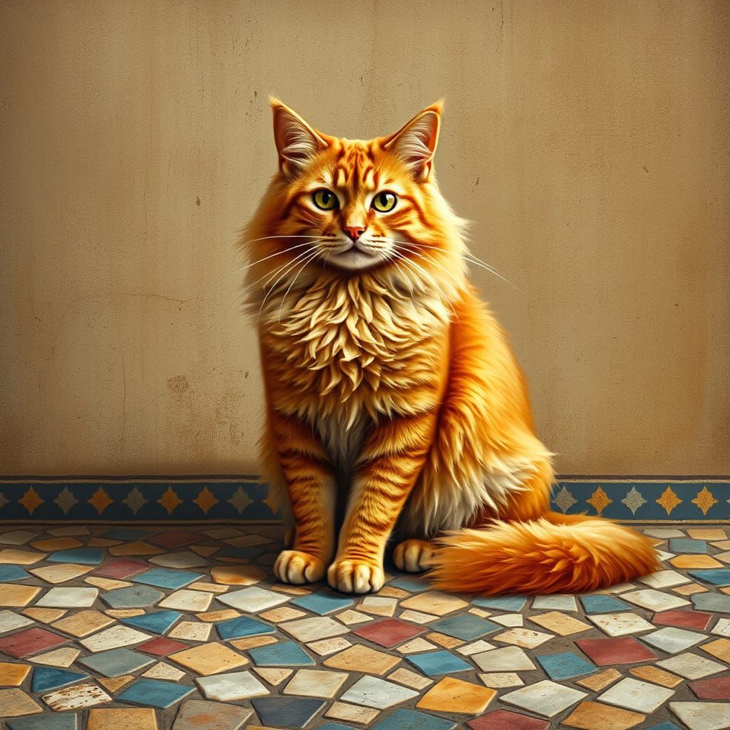 Photorealistic Roman Fresco of a Ginger Cat
