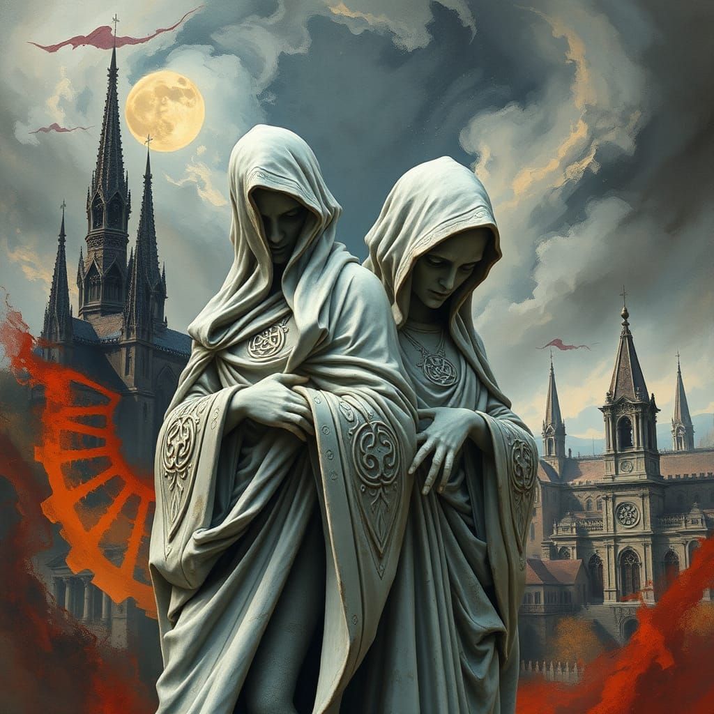 Witches Marble Statue in Heavy Metal Impasto Style