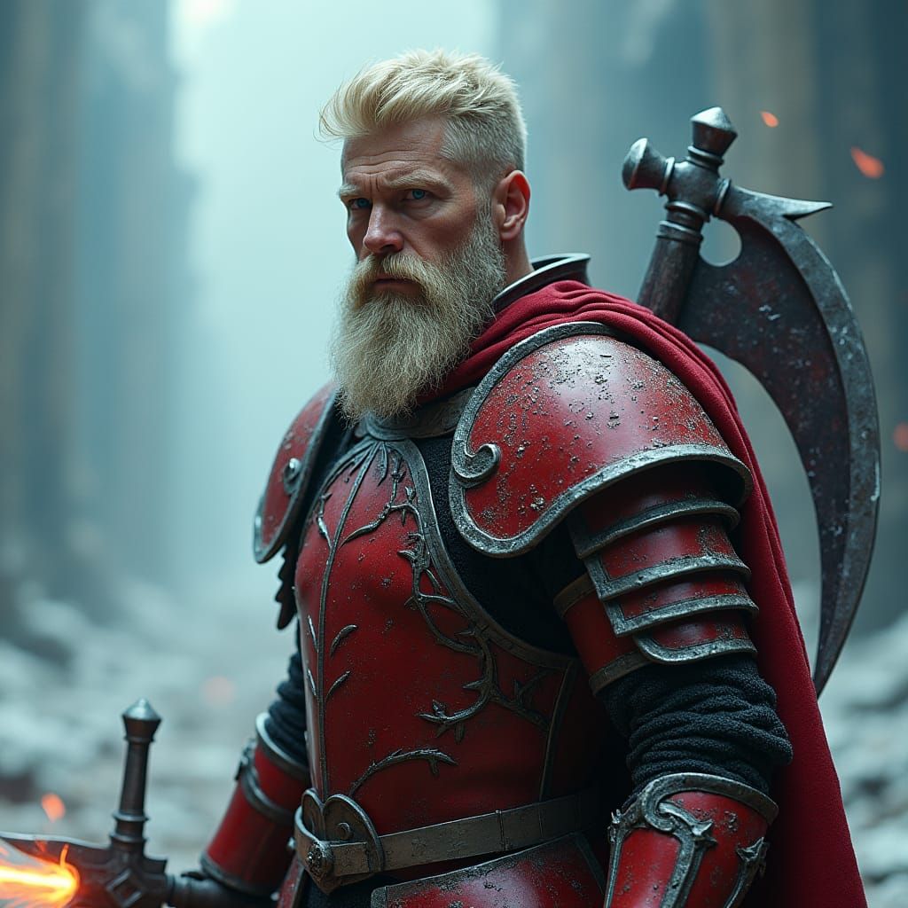 Crimson Knight with Axe and Sword