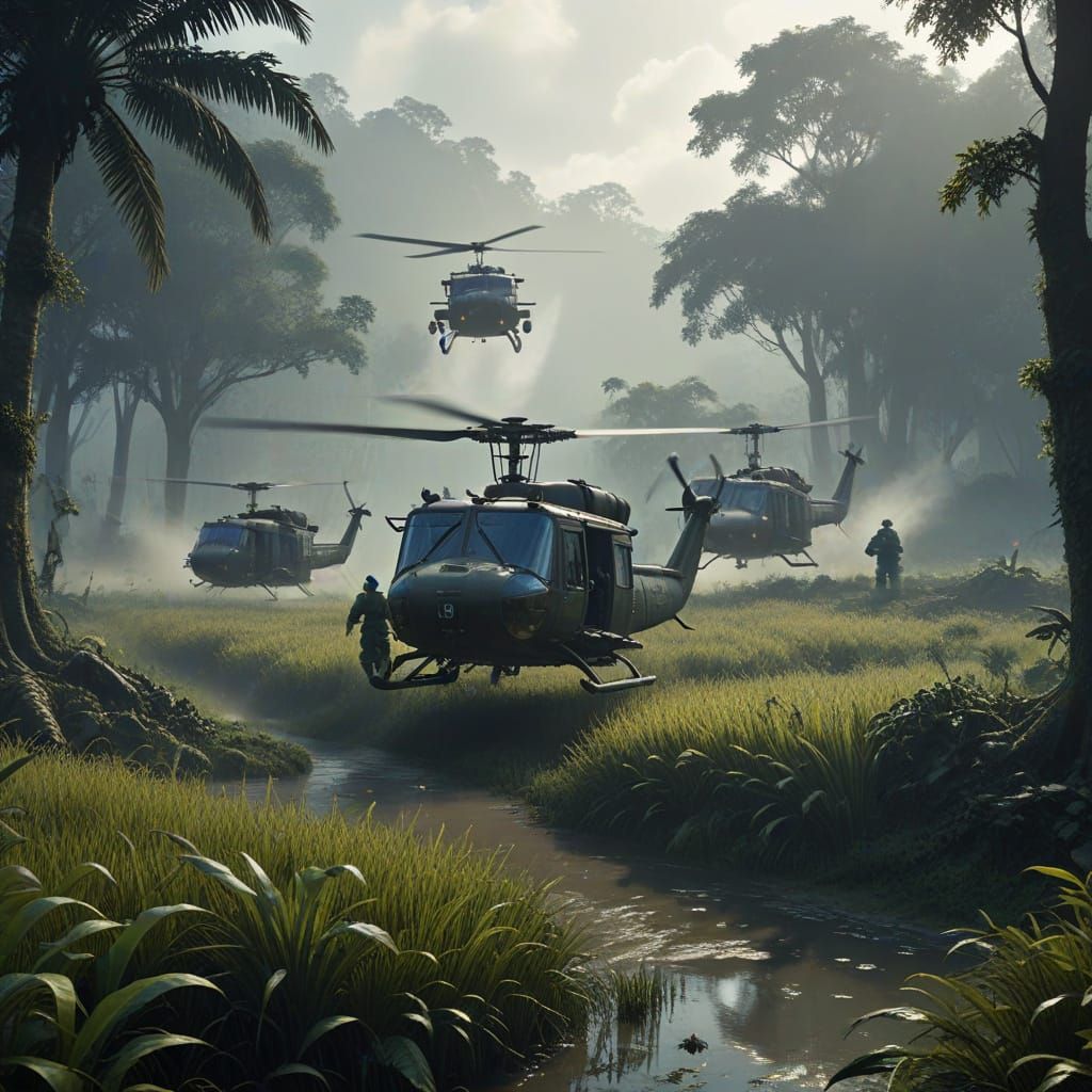 US Army Soldiers in Vietnam Jungle Ambush