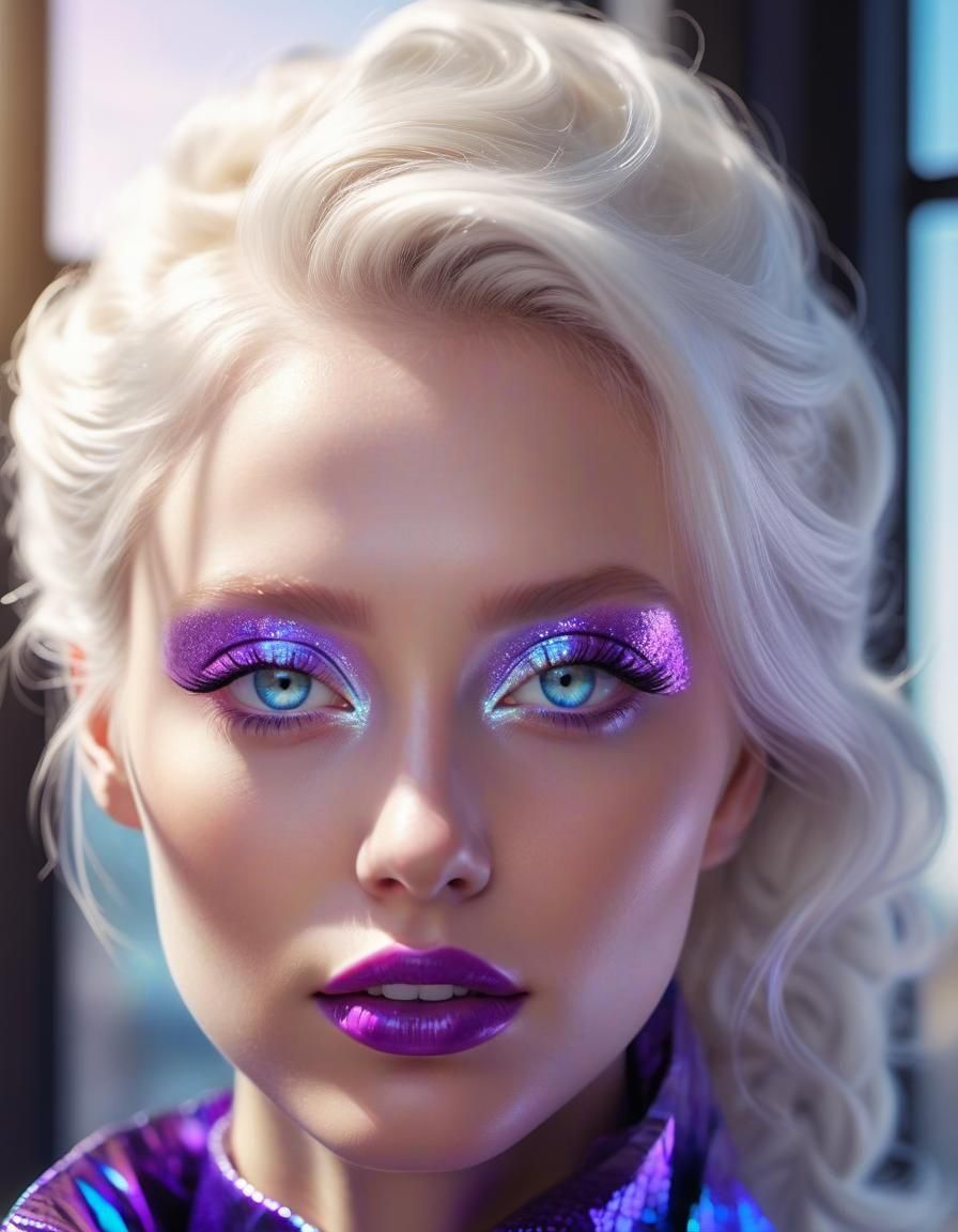 Beautiful platinum blonde young lady with crystal blue eyes ...