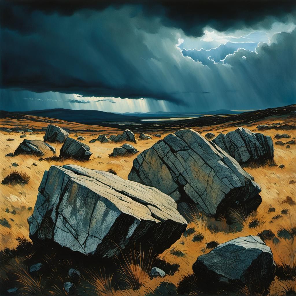 Dramatic Heath Landscape with Storm Clouds