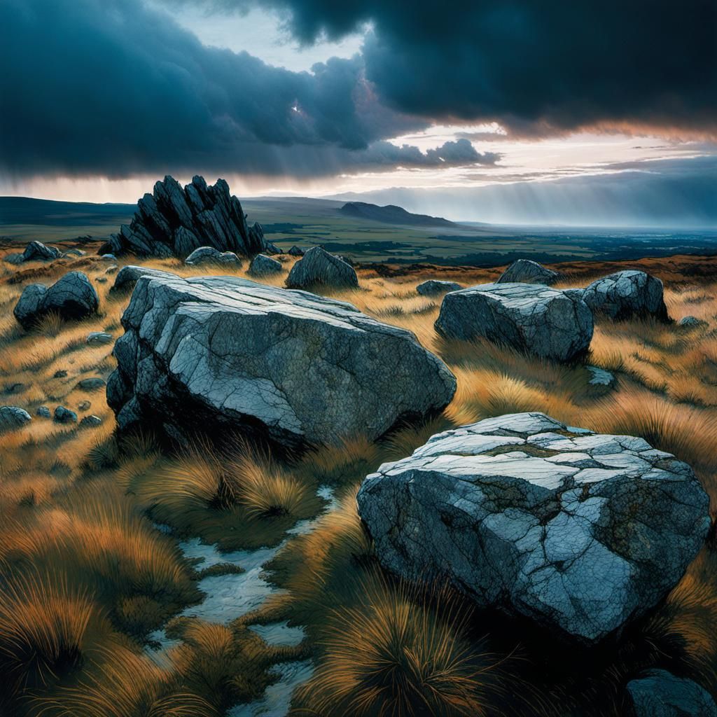 Mysterious Heath Landscape at Dusk with Gathering Storm