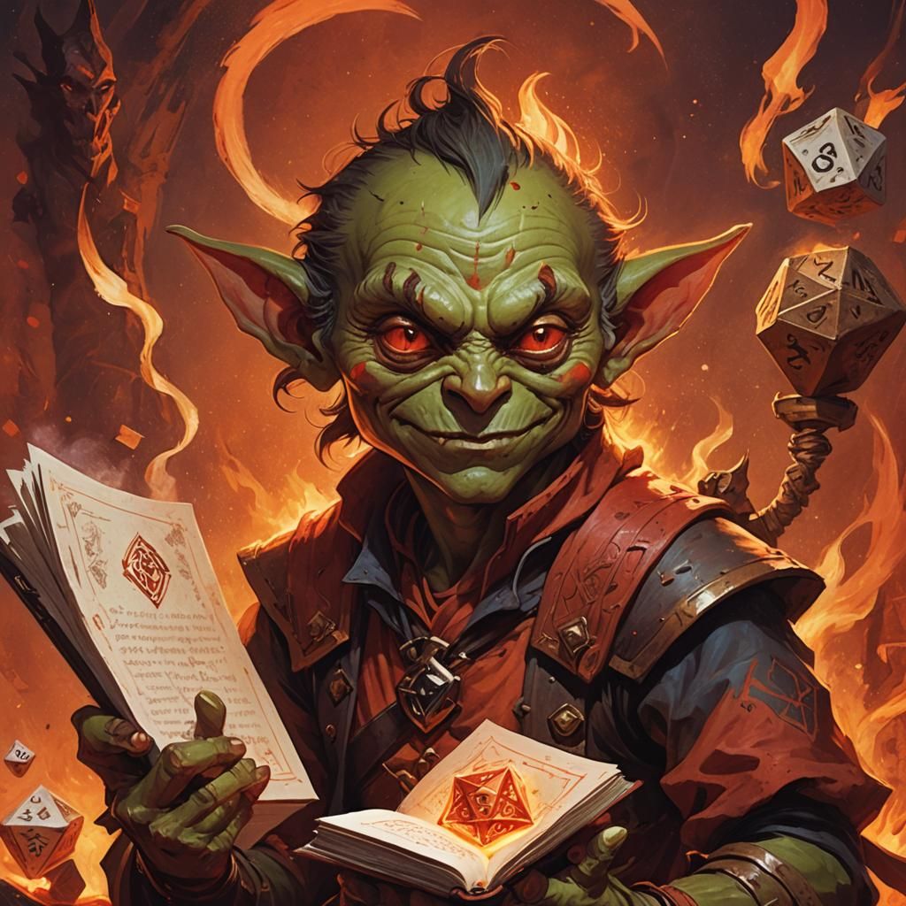 Goblin with Journal and Dice in Fantasy Art Style