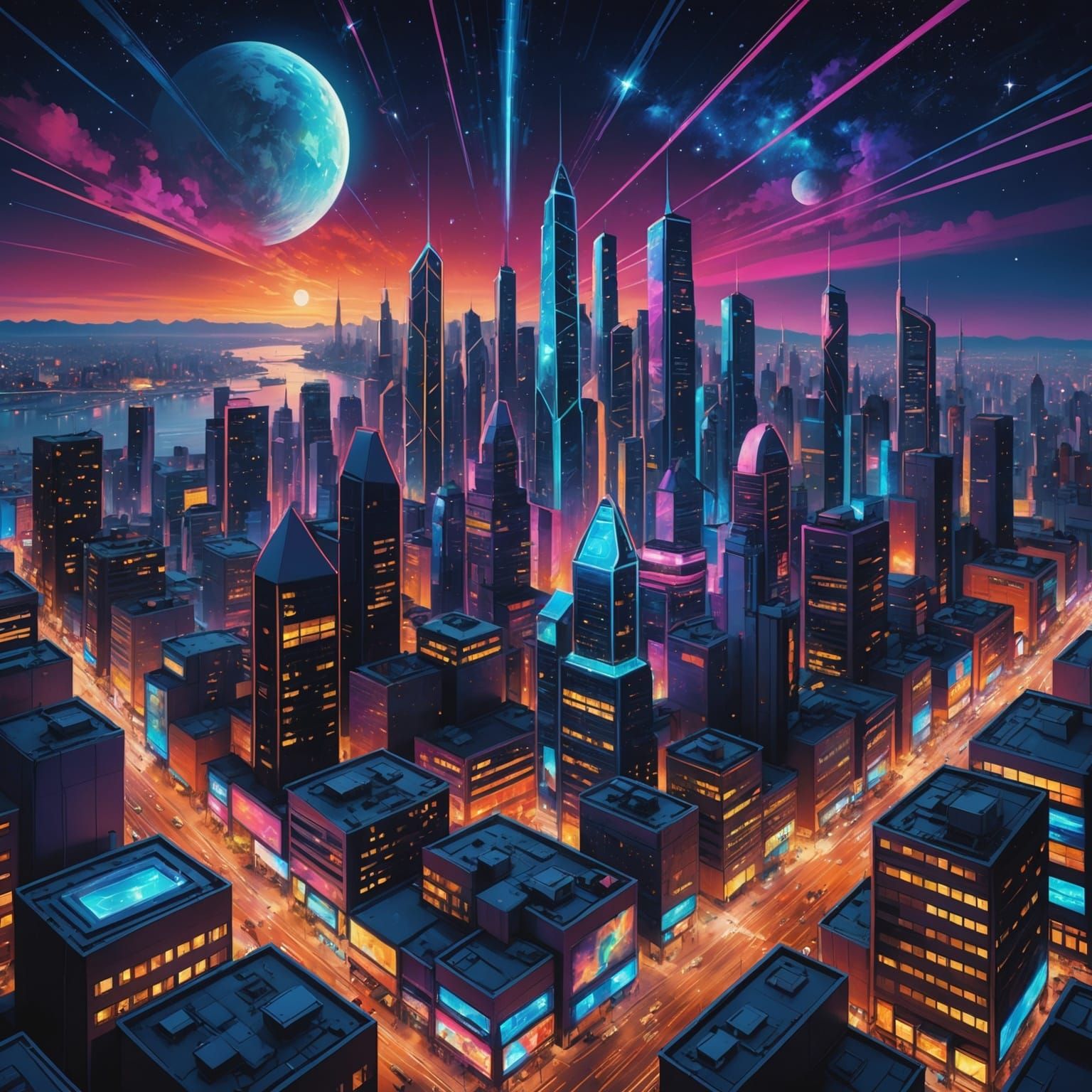 Neon Metropolis: A Futuristic Cityscape in Digital Art