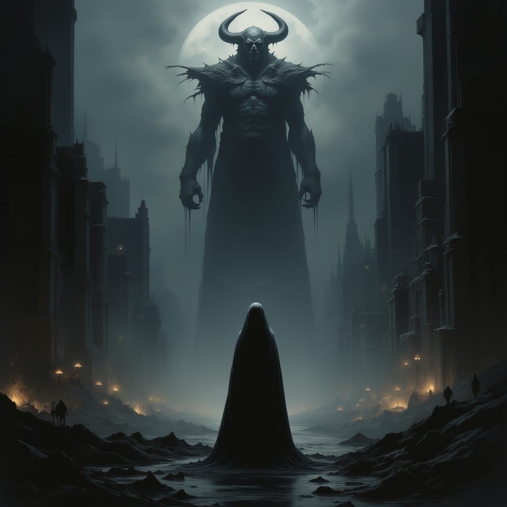 Shadowy Cityscape with Ancient Statue in Unreal Engine