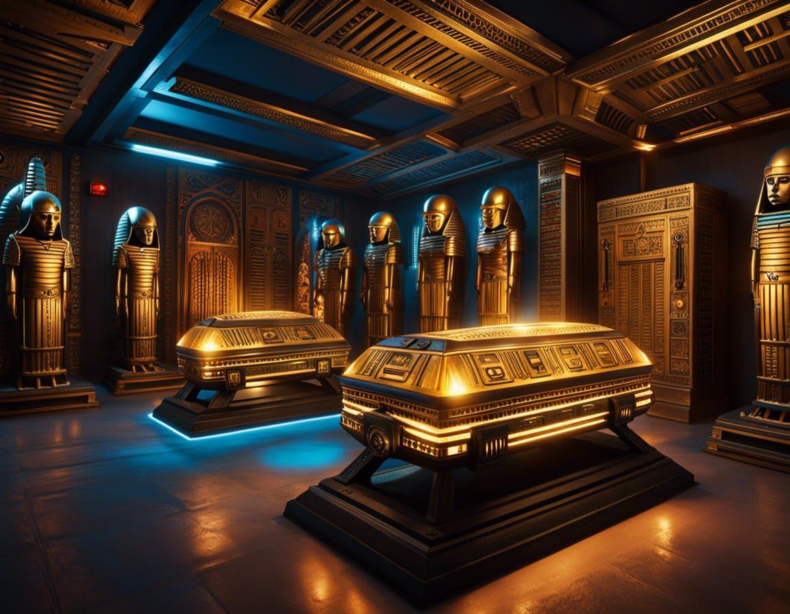 Cyberpunk Ancient Egypt: Sarcophagus in Space Station Atlant...