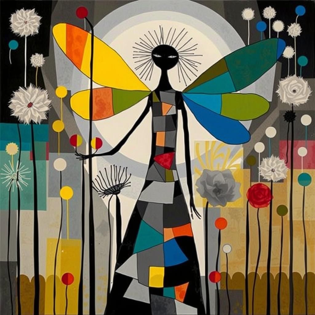 Goth Geometric Fairy in Black and White Photogram Style