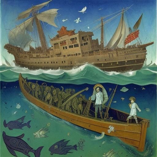 Underwater Shipwreck Scene with Archangel and Devils