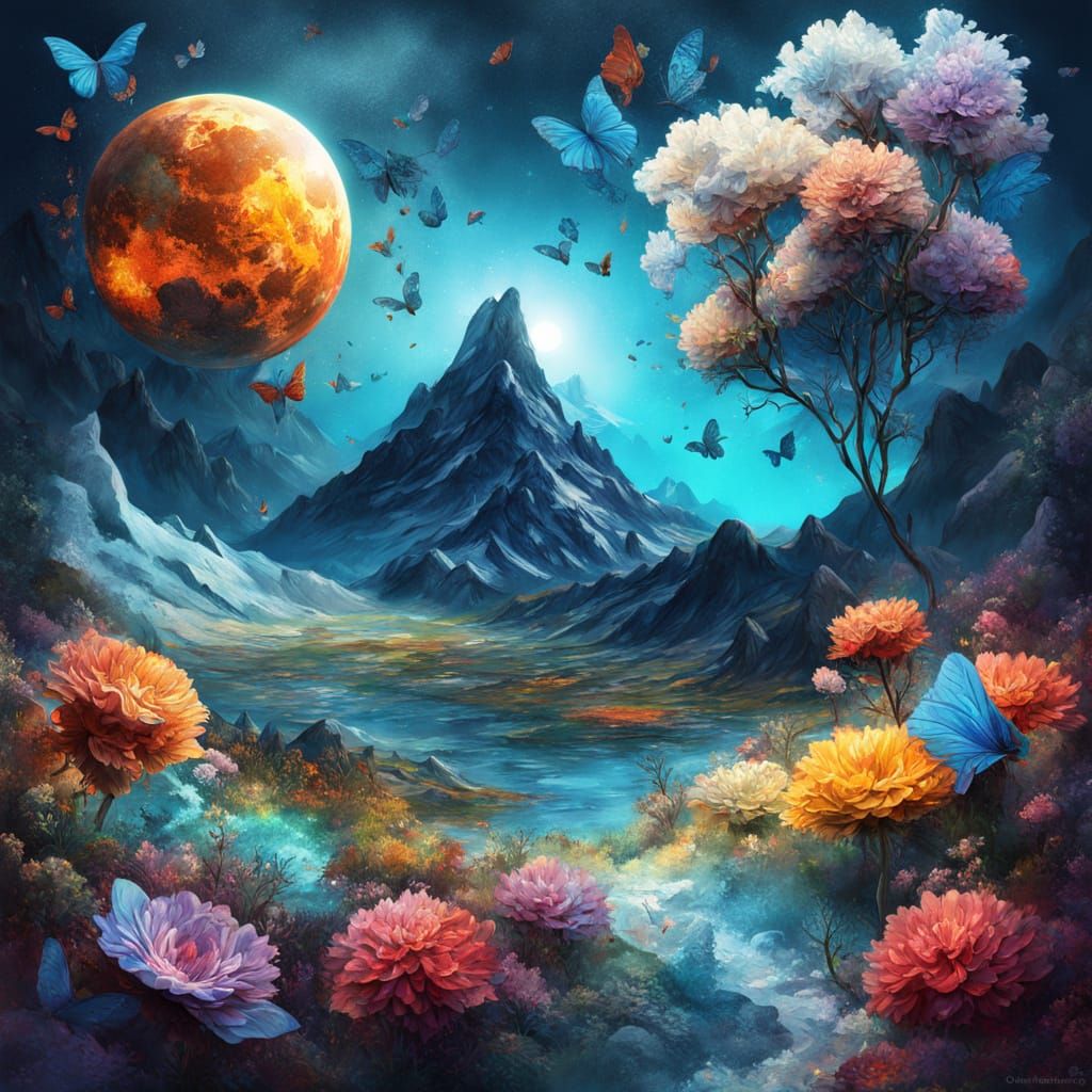 Earth in Surrealist Cosmos: Impasto Gouache Style