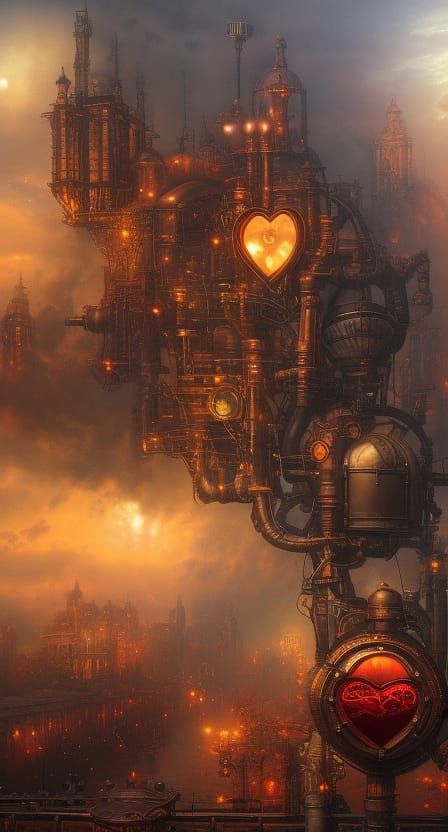 Red Steampunk Heart in Ethereal Fantasy Style