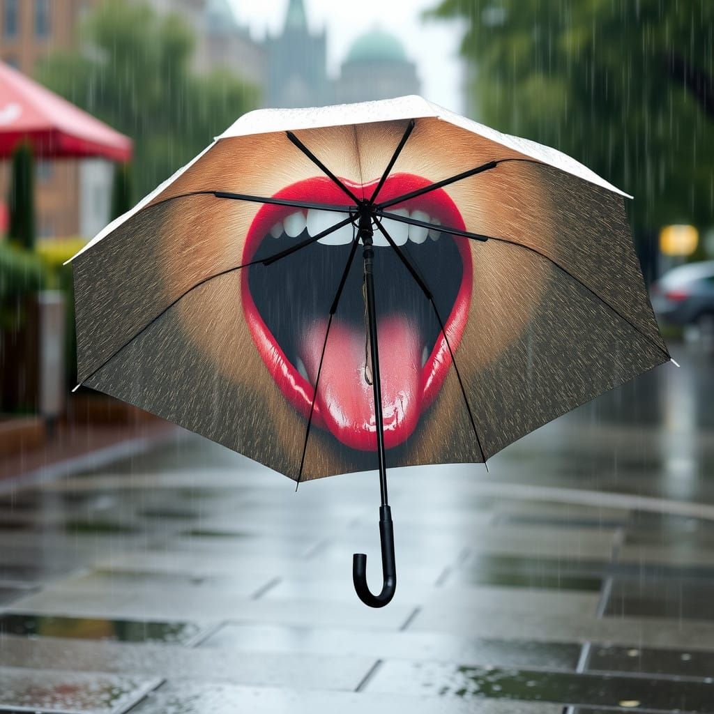 Realistic Umbrella with Rain Drinking Print