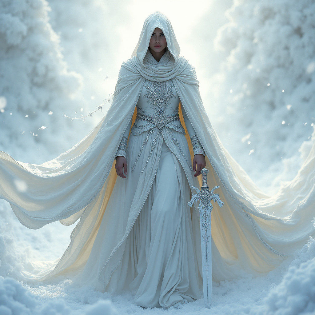 Mystical Figure in Flowing White Robes