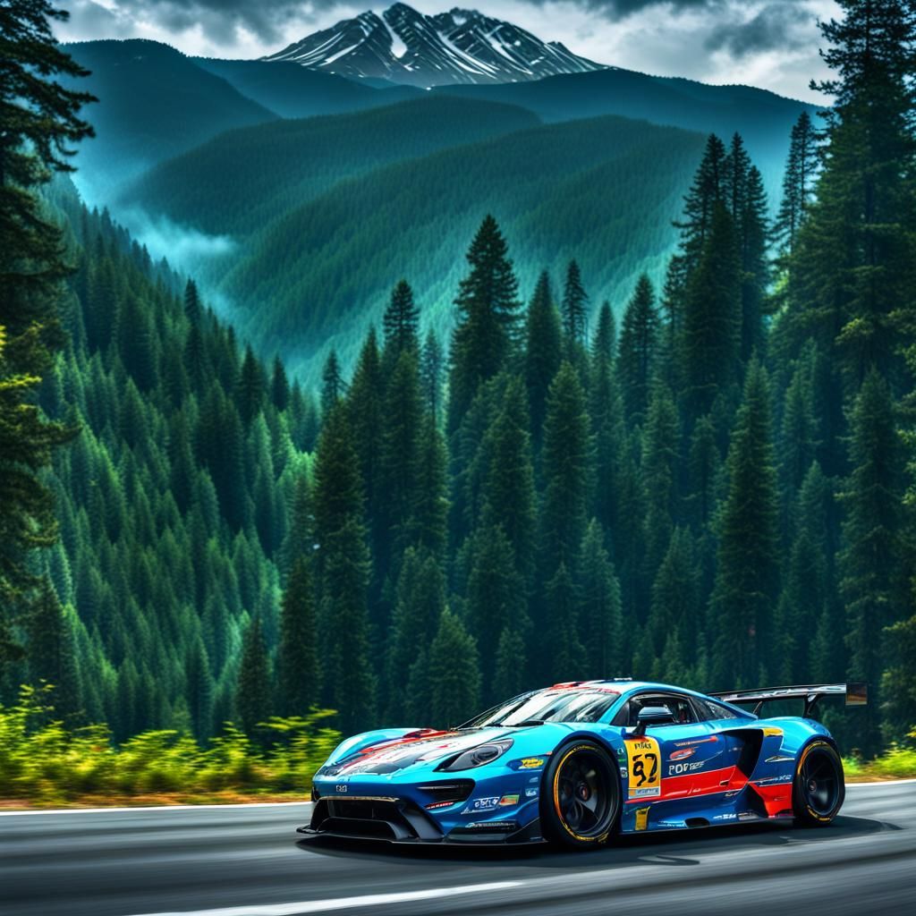 Hyperrealistic Cars Race Through Forest Landscape