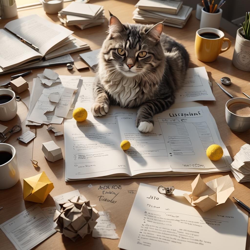 Relaxed Cat and To-Do List in 3D Matte Painting
