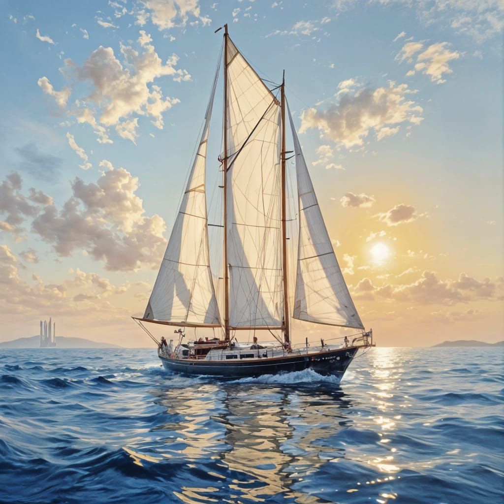 Sailing Yacht Full Sail on Calm Sea