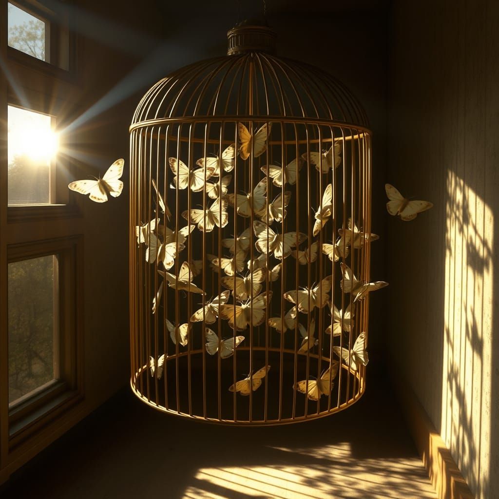 Golden Cage in Dimly Lit Room