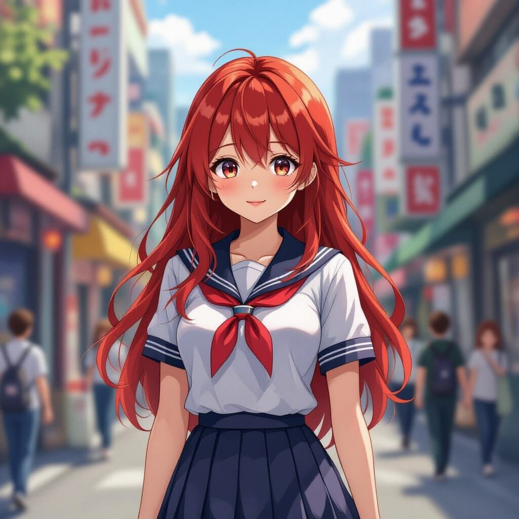 Anime Girl in Tokyo, Inspired by Makoto Shinkai