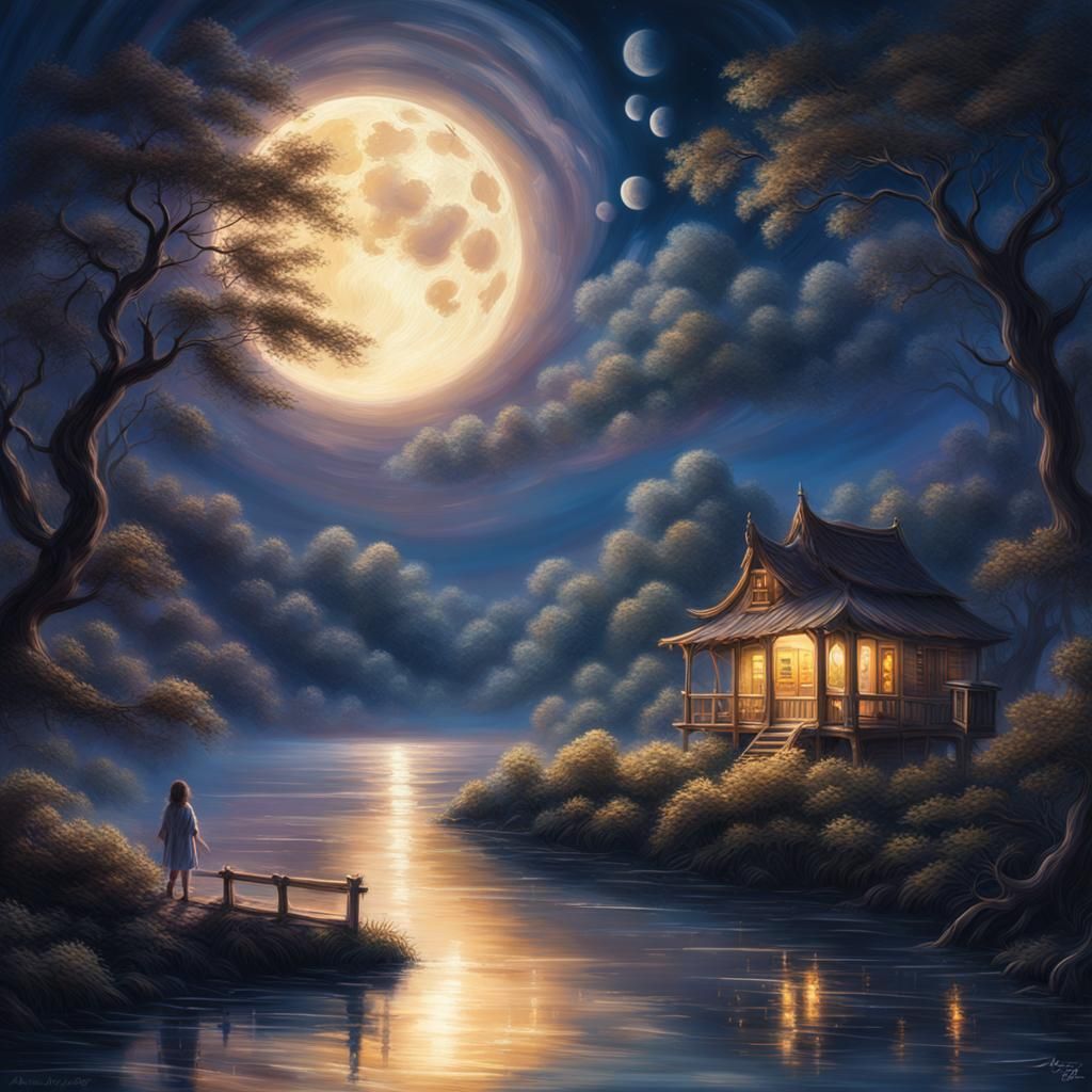 Impressionistic Moonlight Dreamscape in Anime CGI Style