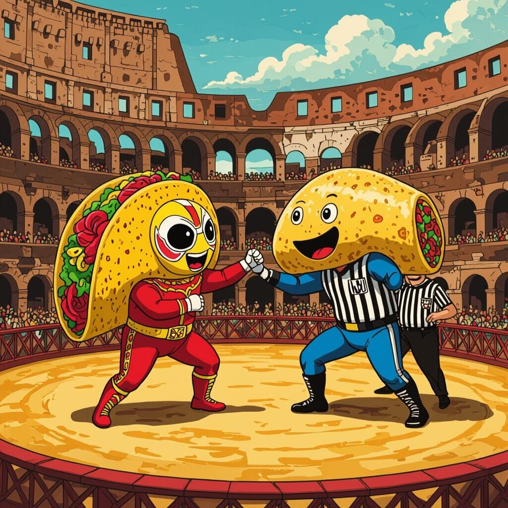 Taco Luchador Burrito Wrestling in Colosseum