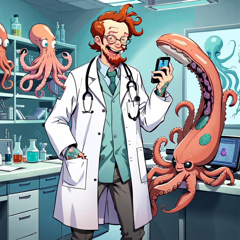 Giraffe Physician with Zoidberg in Starfinder Style