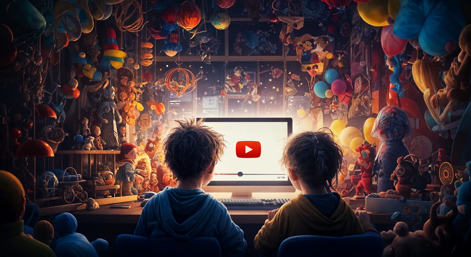 Children Watching YouTube: Stylized Watercolor Art
