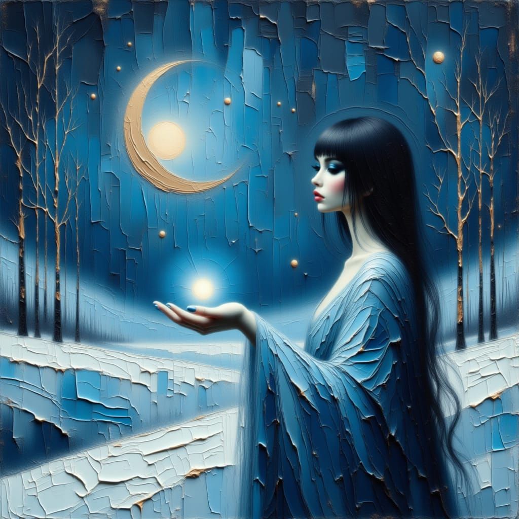 Surreal Winter Oracle in Ethereal Moonlight