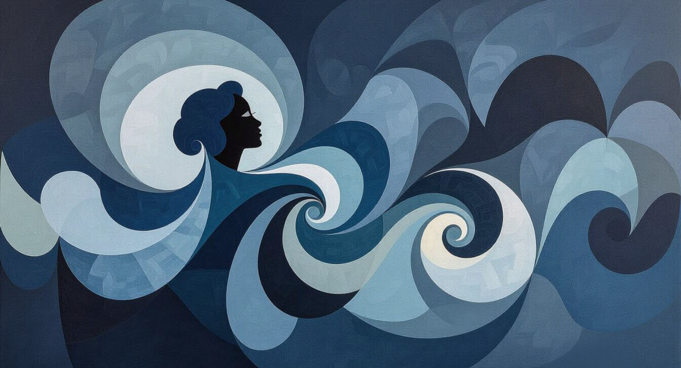 Abstract Psychedelic Chalk Art in Navy Blue