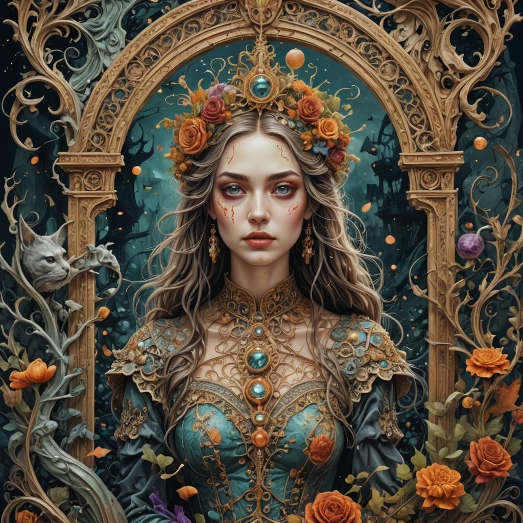 Whimsical Couple Portrait in Ornate Filigree Style