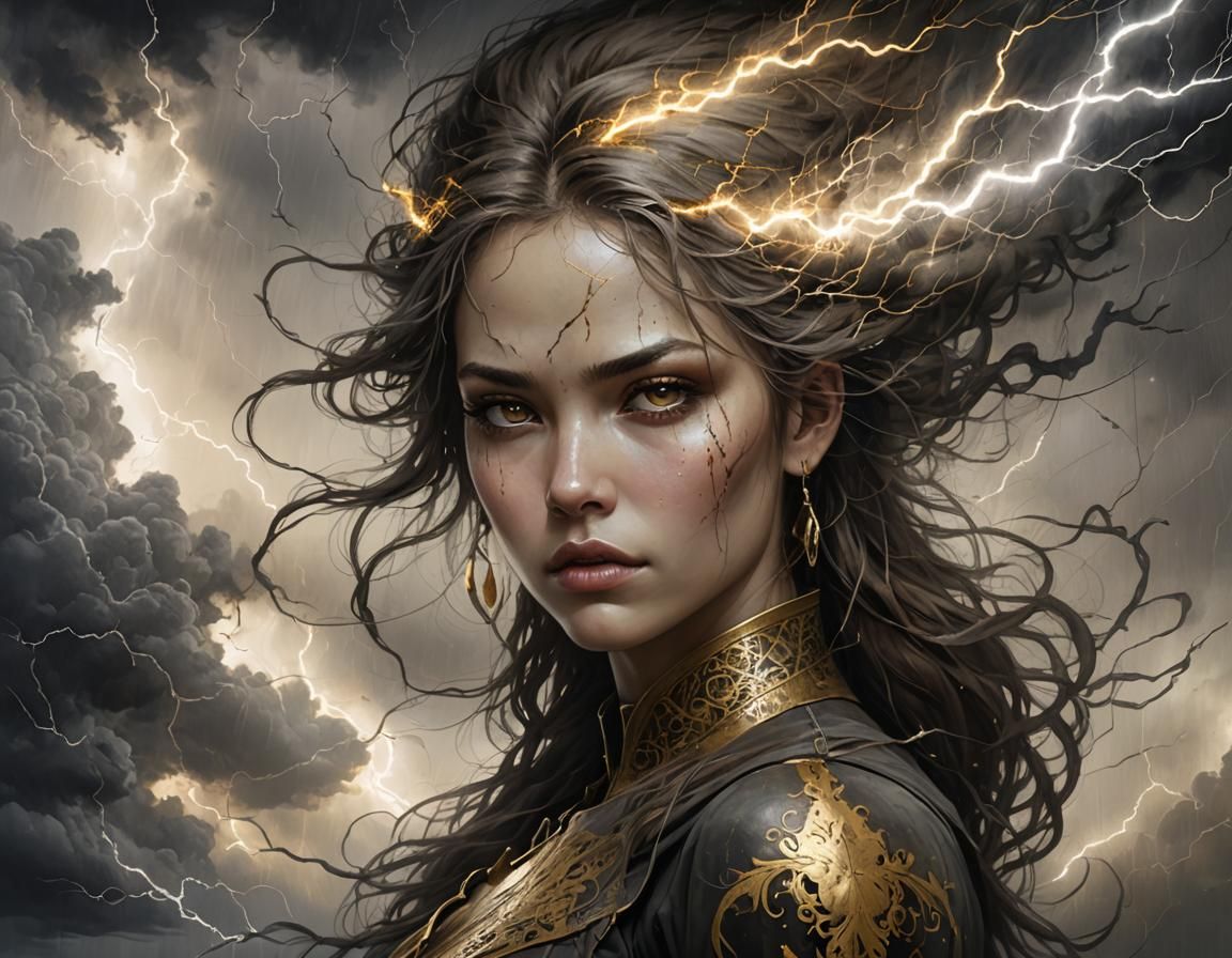 Portrait of a Woman Amidst Stormy Skies