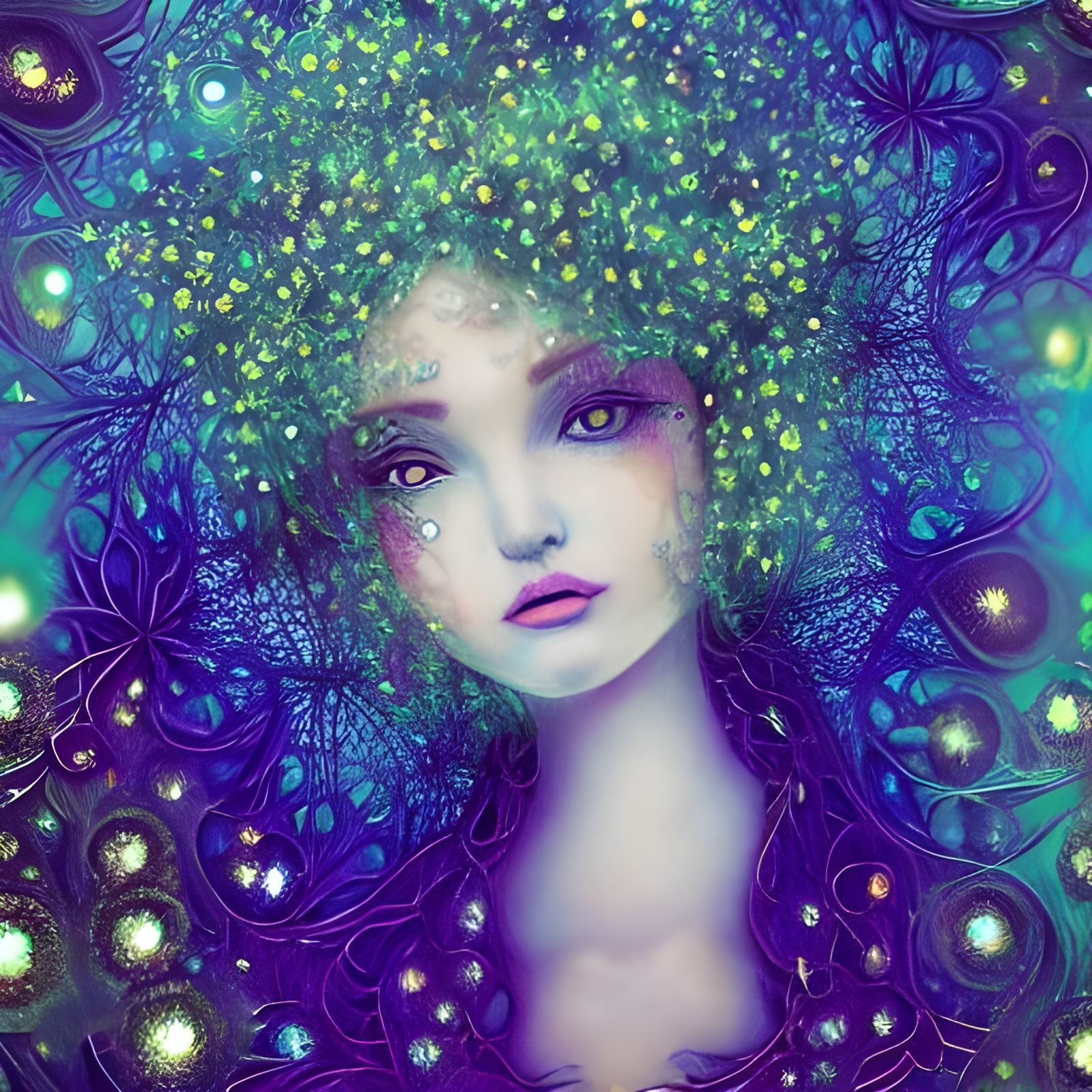 Stardust Dryad Sorceress with Filigree in Splatter Art