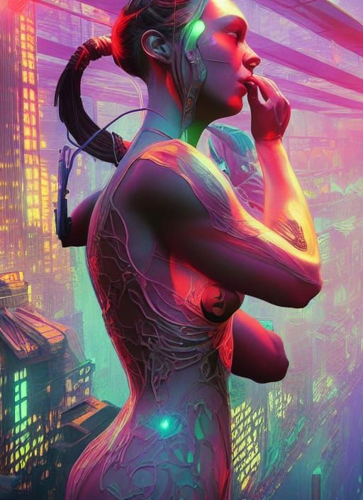 Cyberpunk Digital Painting in Neon Hues