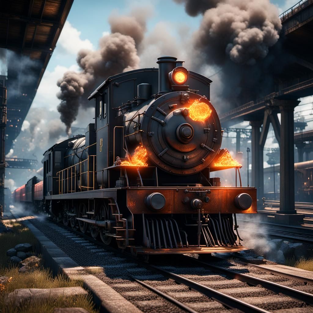 Fiery Train in Detailed 3D Rendering