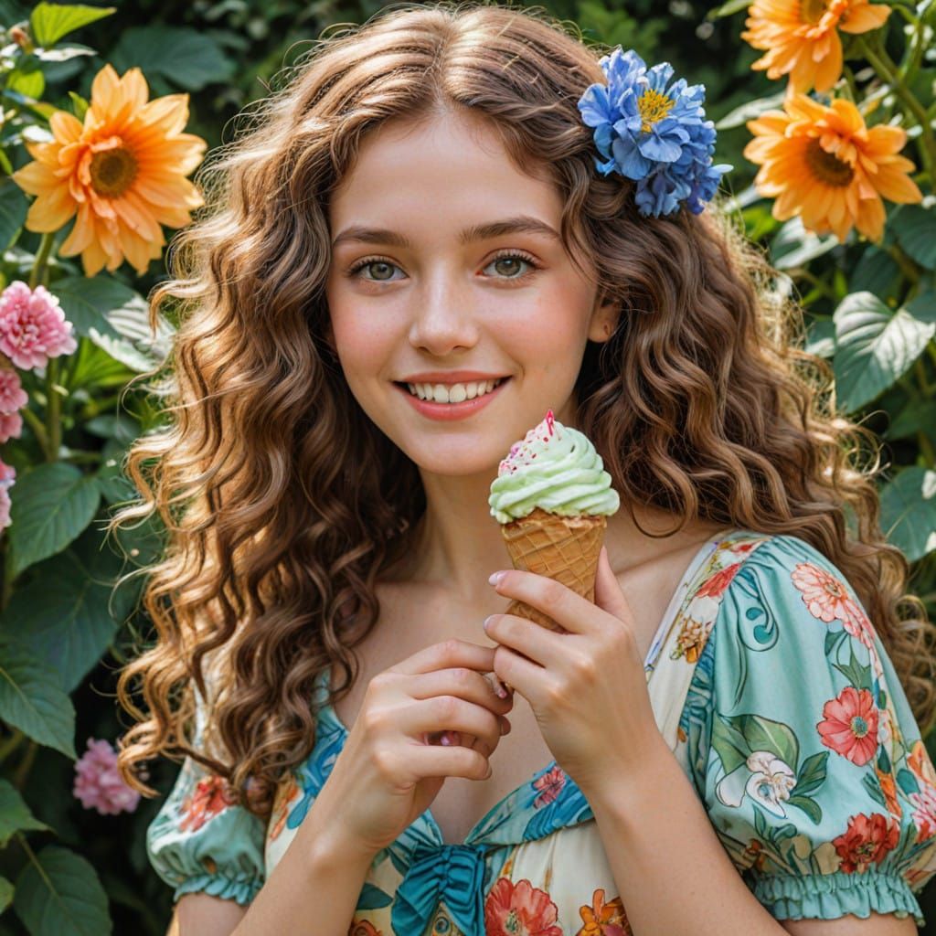 Ethereal Summer Goddess Savoring Sweet Delight