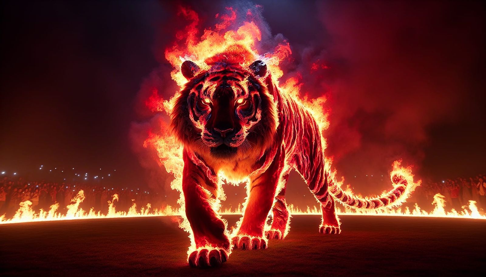 Majestic Flame Tiger Emerges from Nighttime Shadows
