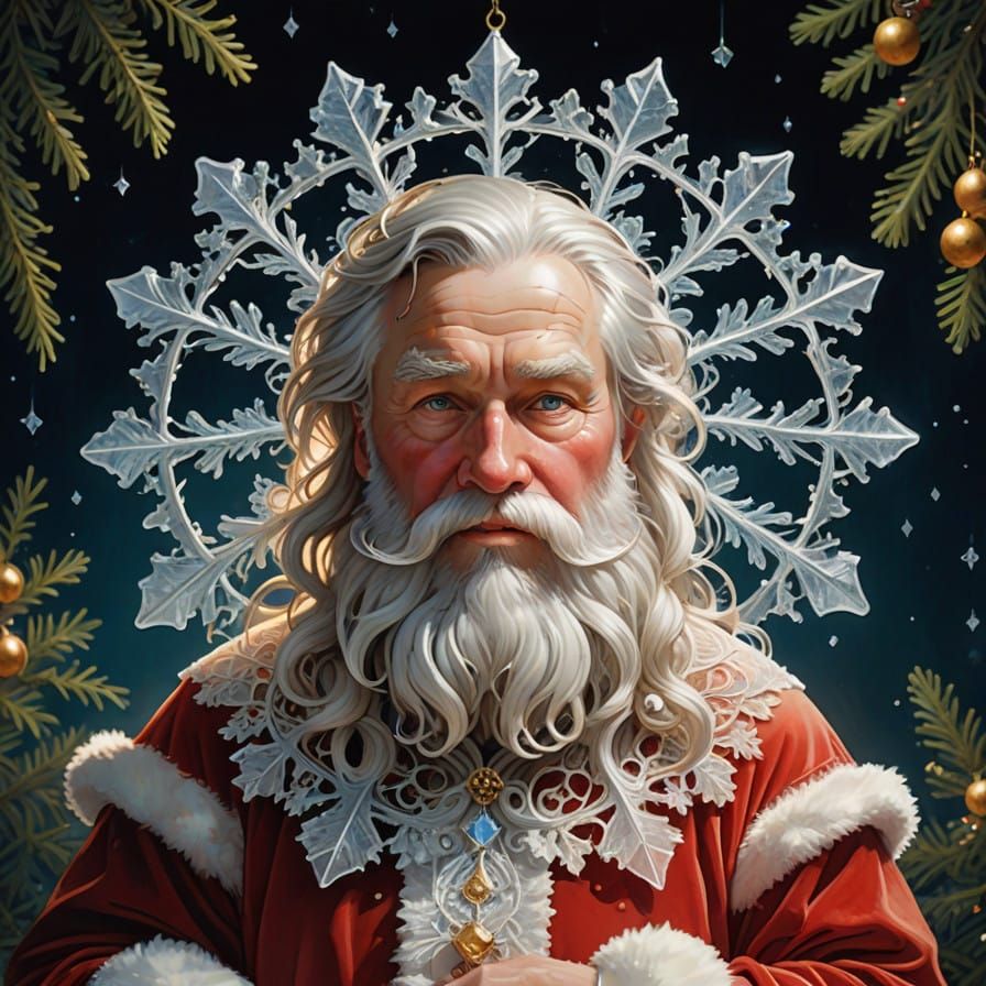 Whimsical Snowflake Portrait of a Child with Santa Claus