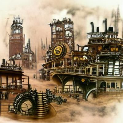 Steampunk Cityscape in 1850s Style