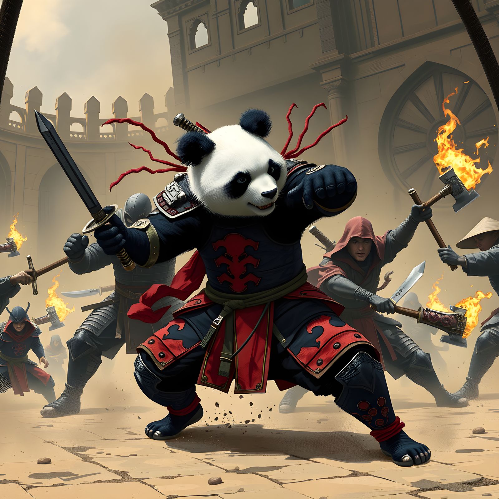 Ninja Panda with Spider Powers in Medieval Battle