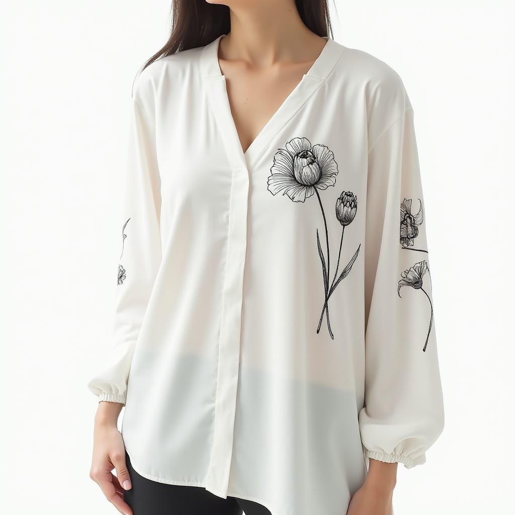 Embroidered White Blouse in Concept Art Style